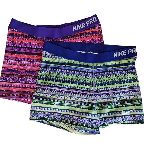 Nike Pro Women's Athletic Shorts - Purple and Green Pattern - Picture 1 of 13